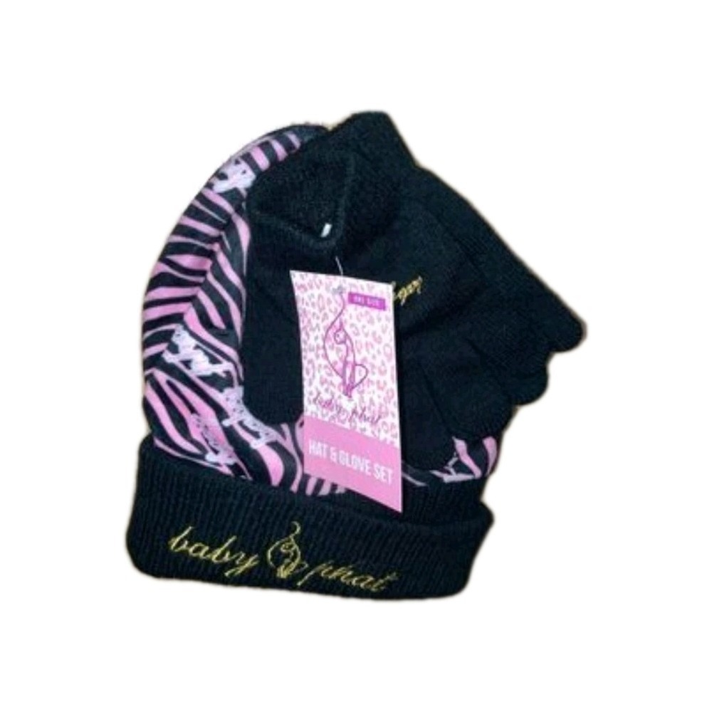 Baby Phat Hat & Glove Set One Size Pink zebra print #181-183